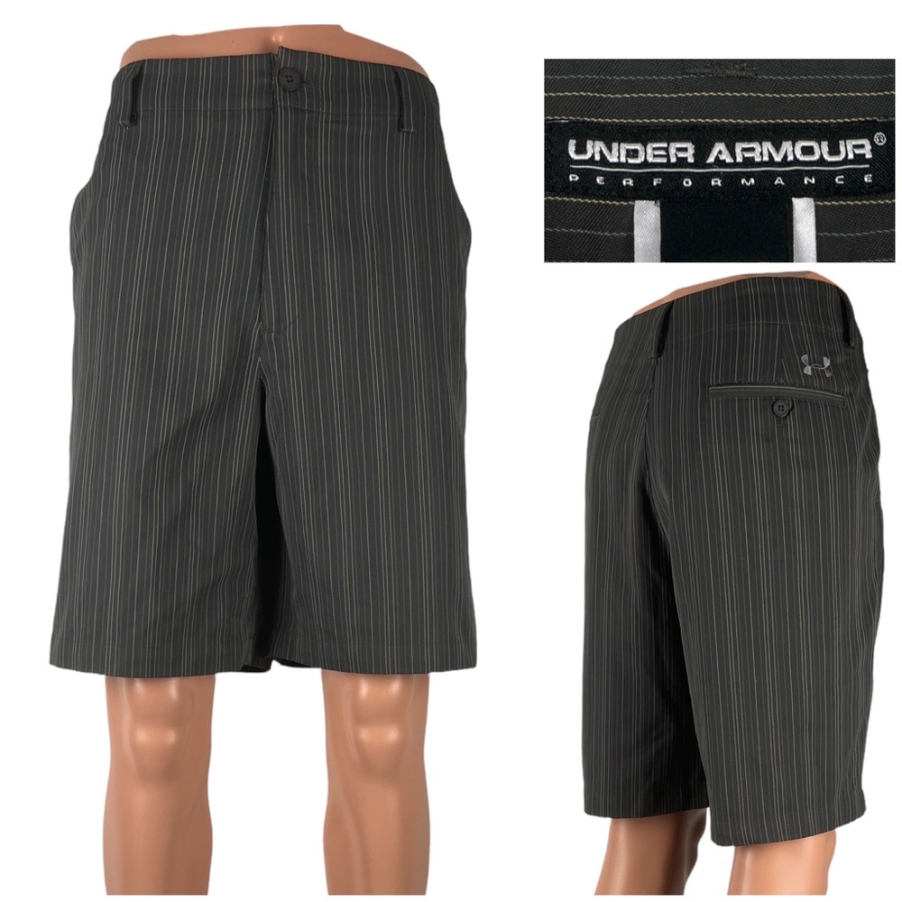 Under Armour Mens 38 Shorts Casual Golf Gray 9” Inseam Performance Striped EUC